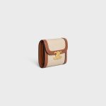 SMALL FLAP WALLET TRIOMPHE IN TEXTILE AND CALFSKIN NATURAL / TAN - Image 2